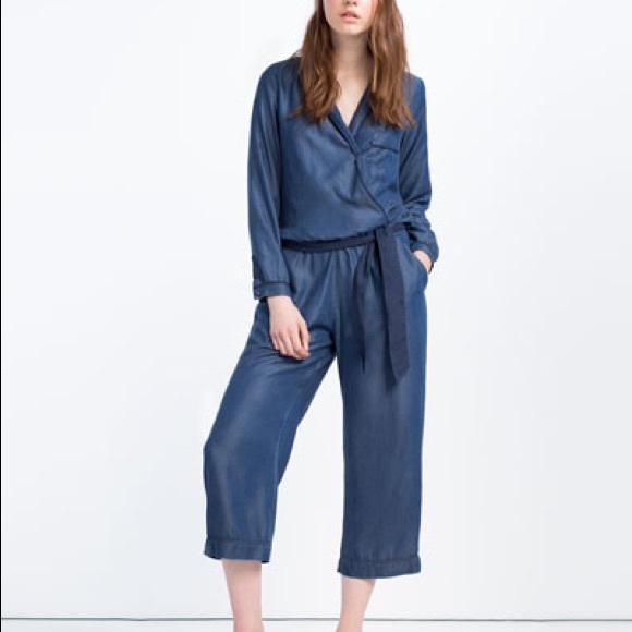 Zara Pants | Nwt Blue Chambray Pajama Style Jumpsuit ...